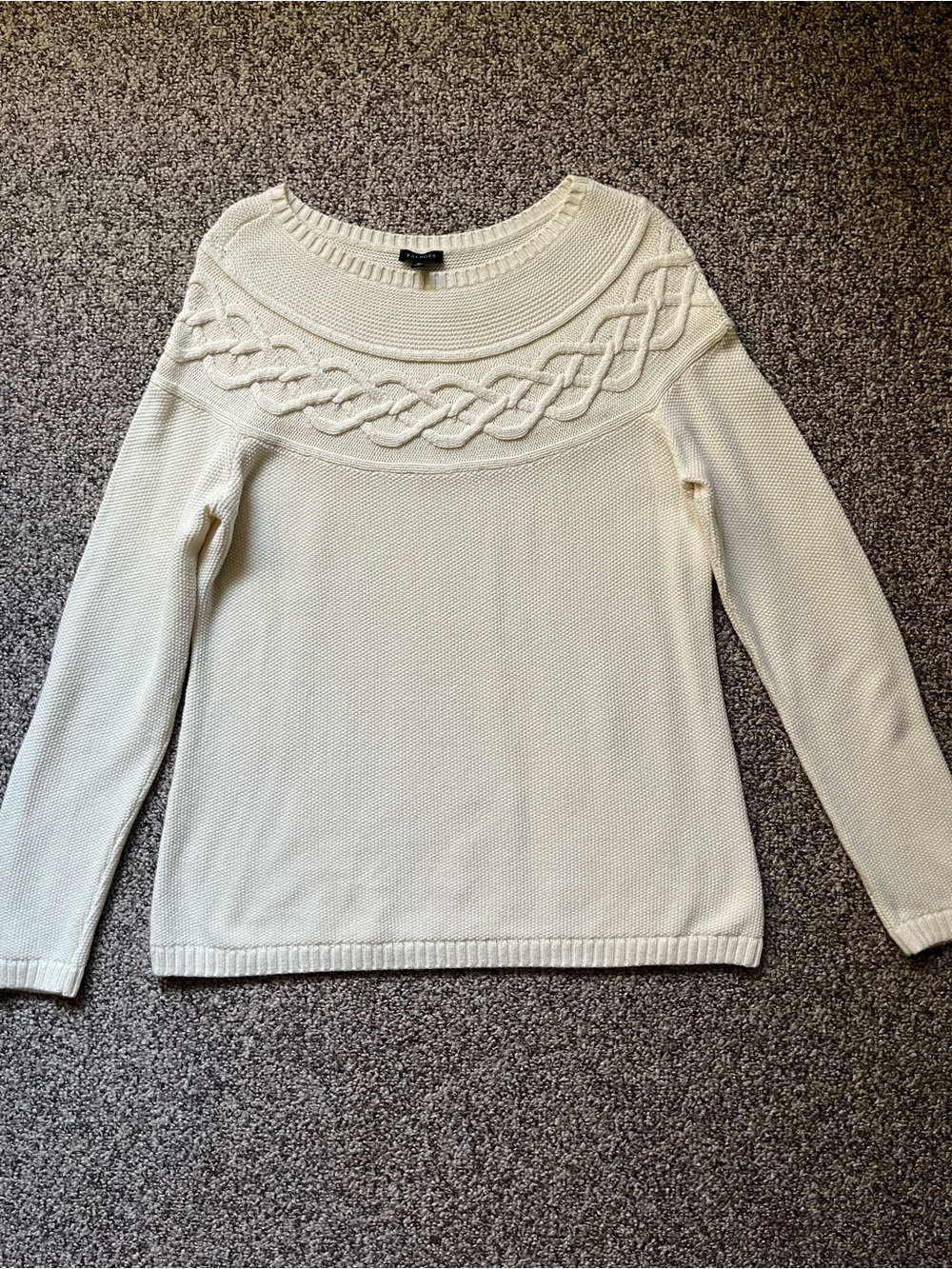 Talbots Cream Cable-Yoke Crewneck Sweater